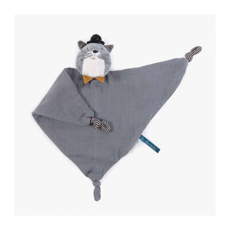 Doudou Lange Chat Gris Clair Fernand les Moustaches