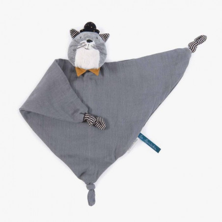 Doudou Lange Chat Gris Clair Fernand les Moustaches