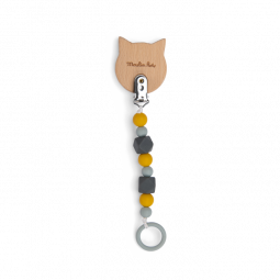 Attache Tétine Bois et Silicone Chat Les Moustaches