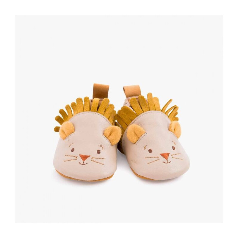 Chausson Cuir Lion Beige Sous mon Baobab 6/12 Mois